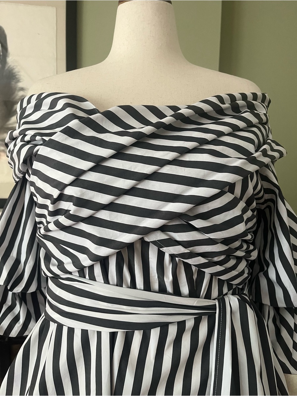 ELOQUII Striped Wrap Peplum Top | Off-the-Shoulder Bardot Neckline | Size 20 - Picture 2 of 8